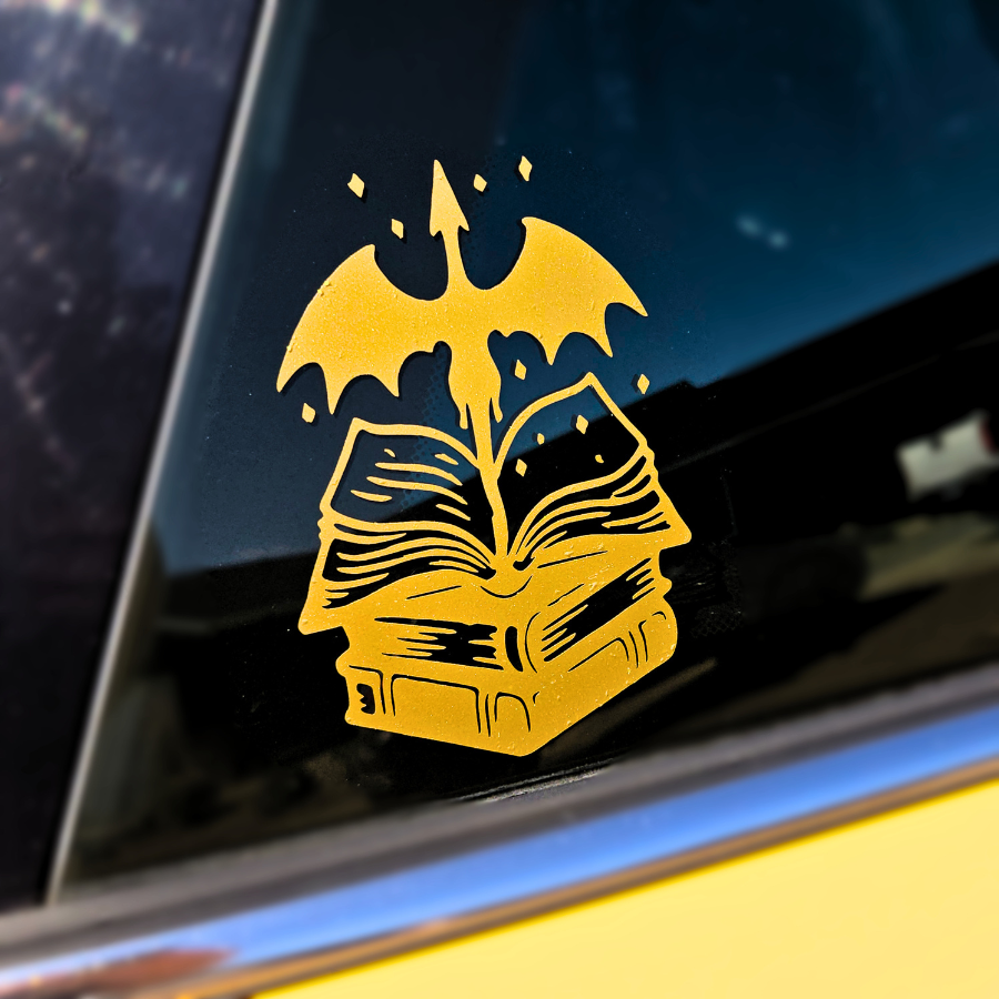 Fantasy Book Dragon Vinyl Sticker - Gold